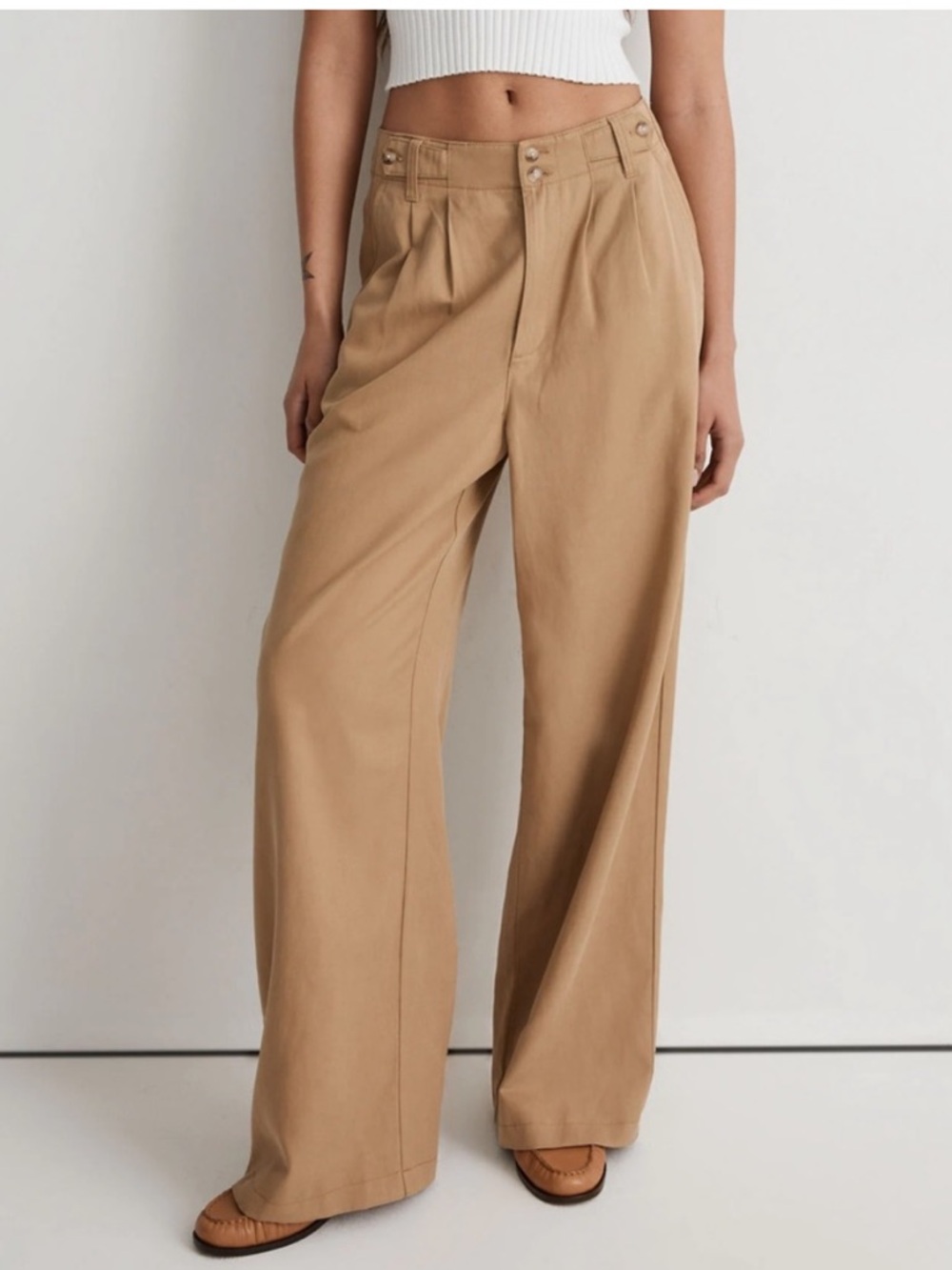 Madewell Tan Harlow Wide Leg Trouser Pant Pleated Wide Leg Normcore Casual 10